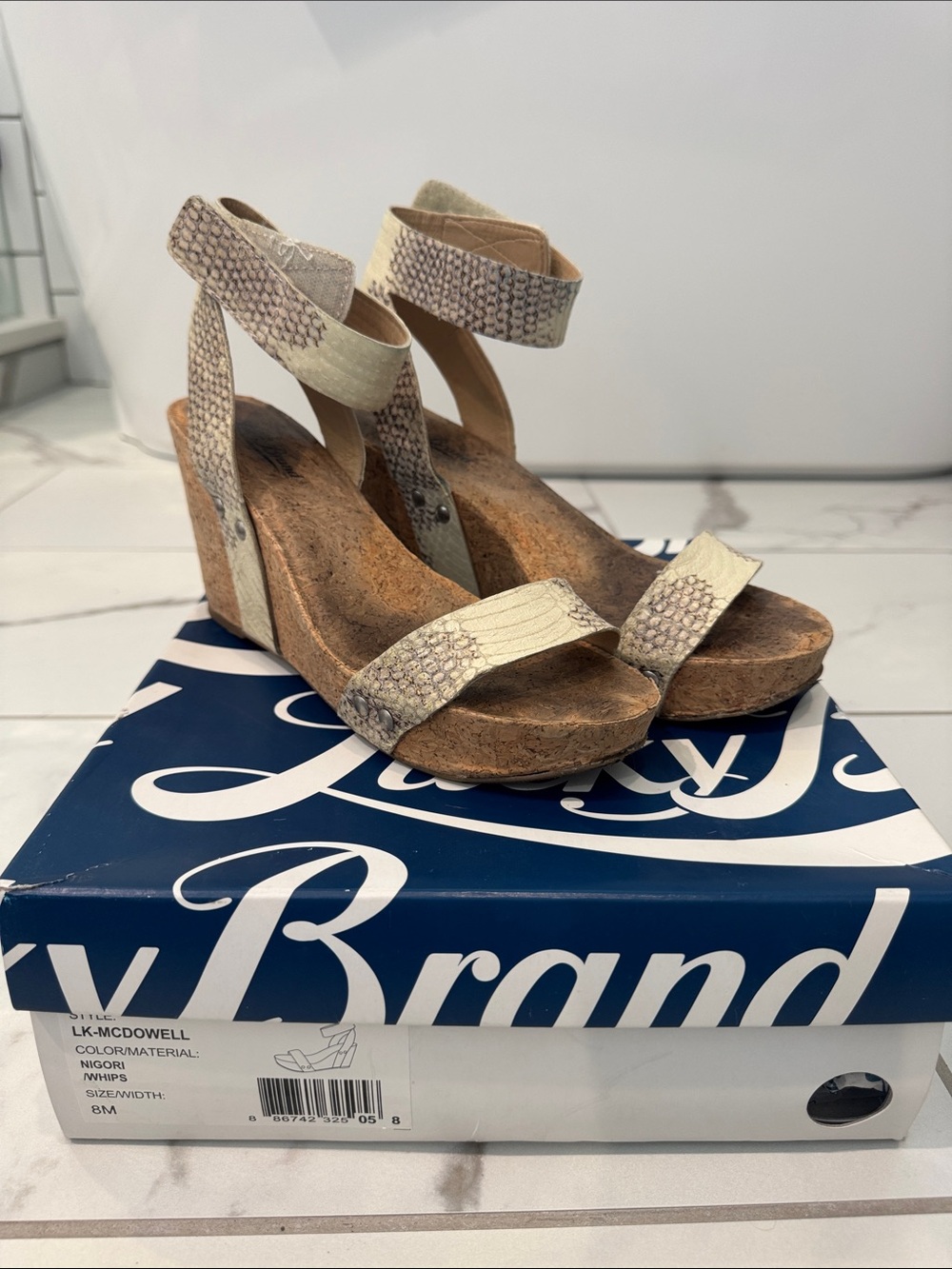 Lucky Brand Cream Snake-Print Wedge Sandals